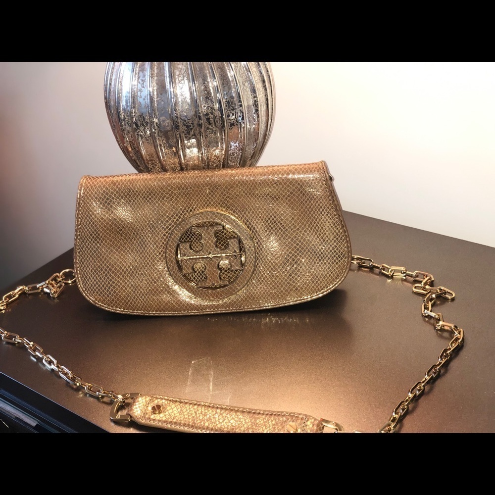 Limited Edition Gold Snakeskin Tory Burch Clutch - Picture 2 of 6